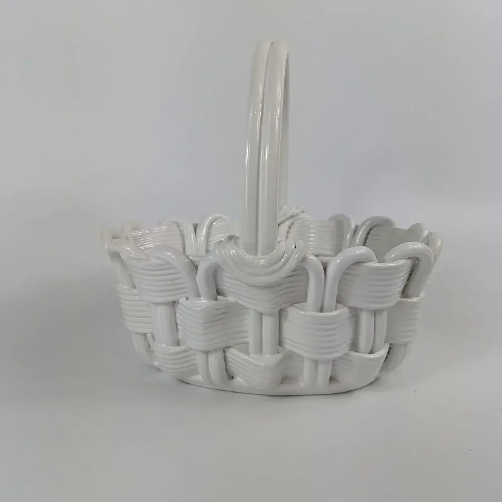 Handmade Italian Fused Glass Christmas Basket Veitri White Centerpiece Holiday